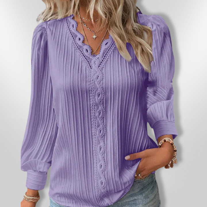 Elegant Langermet Damebluse med Plisserte Detaljer