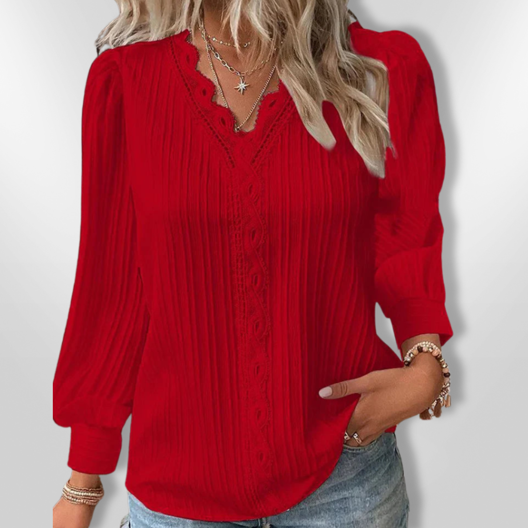 Elegant Langermet Damebluse med Plisserte Detaljer
