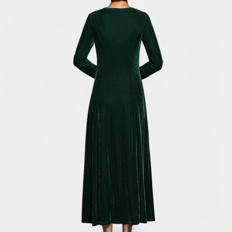 Elegant Midi Kjole for Kvinner med Lange Ermer