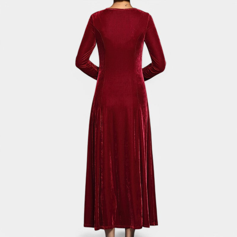 Elegant Midi Kjole for Kvinner med Lange Ermer
