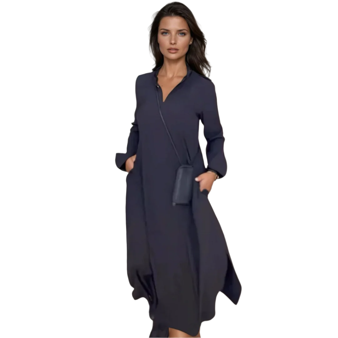 Kvinner Elegant Maxi Kjole med V-hals, Drapé og Sideslitt