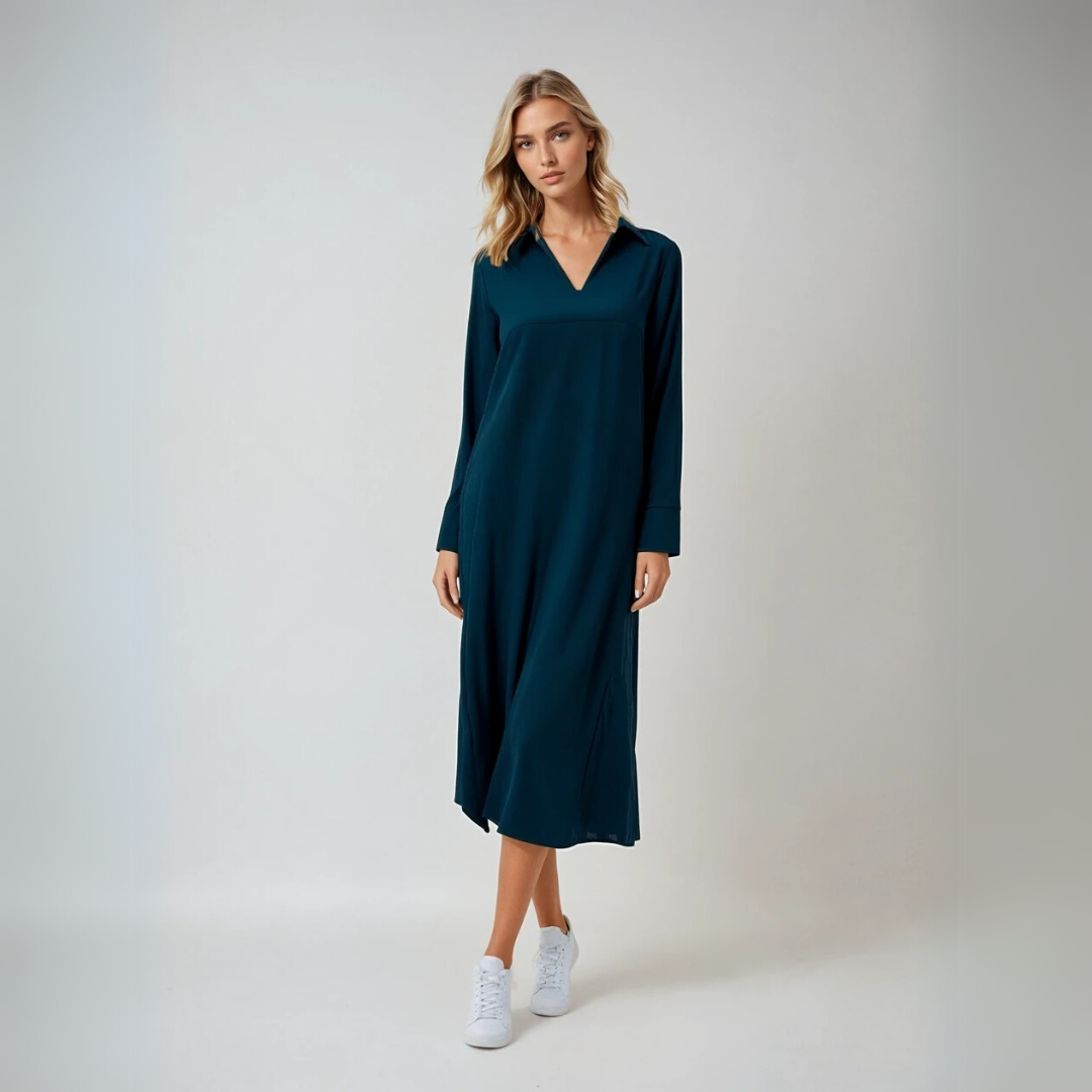 Kvinner Elegant Maxi Kjole med V-hals, Drapé og Sideslitt
