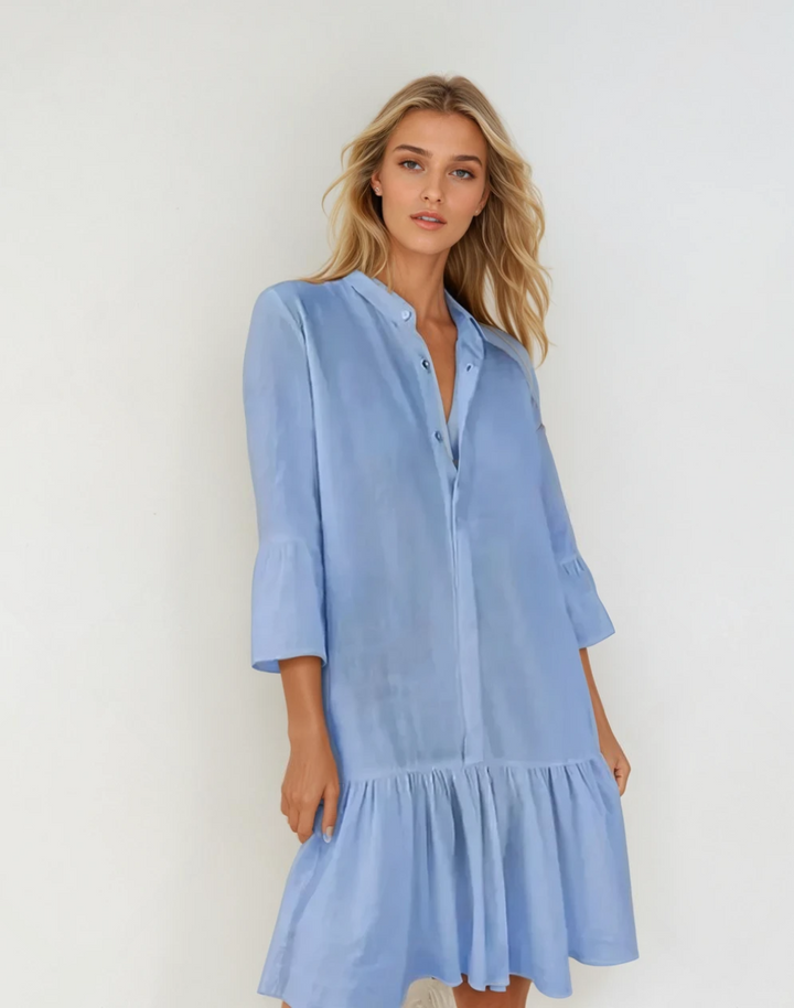 Kvinners Elegant Mini Skjortekjole med Plisseringer
