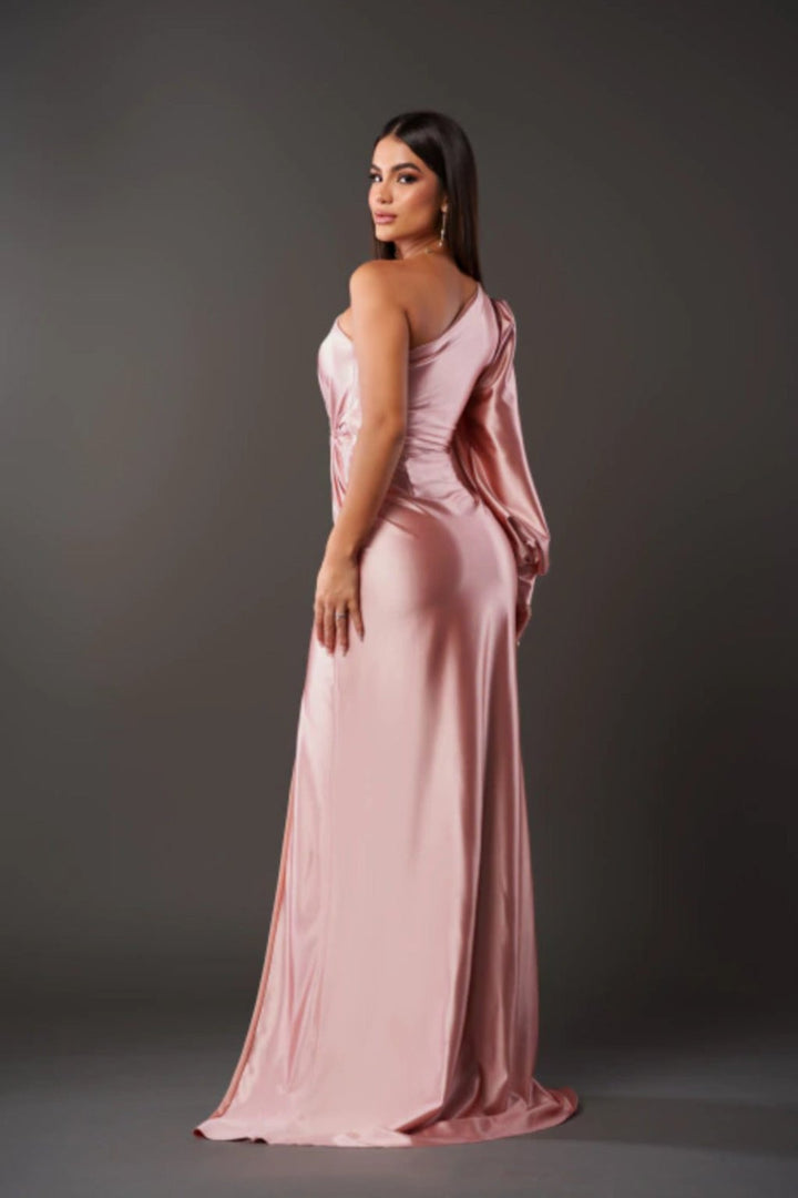 Elegant Kvinne Satin Kjole med Én Erme