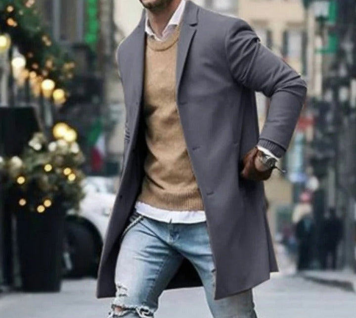 Herre Vinterjakke Slim Fit Vindresistent Ullblandning