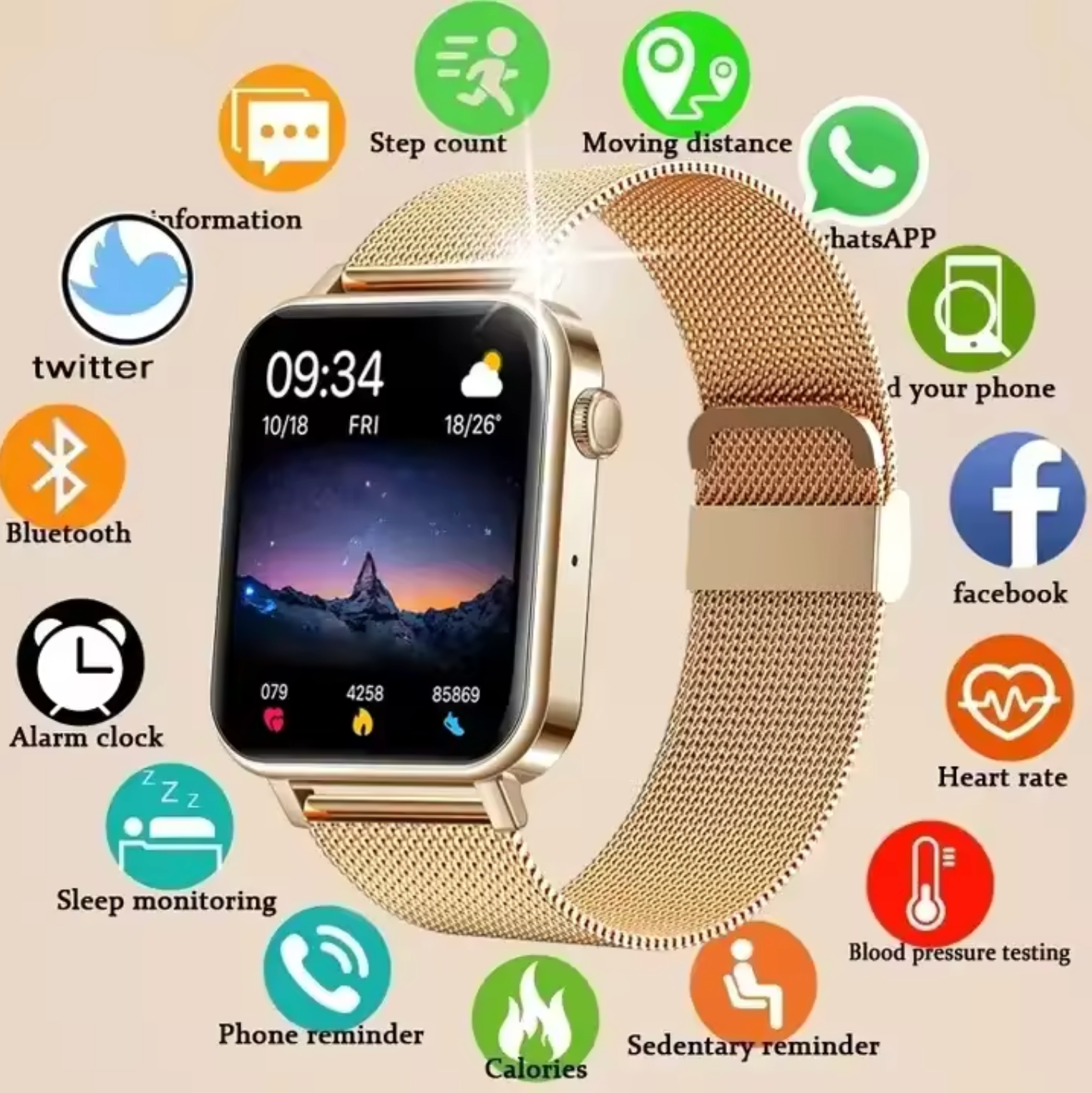 Dame Smartwatch med Puls-, Søvn- og Aktivitetsmåling
