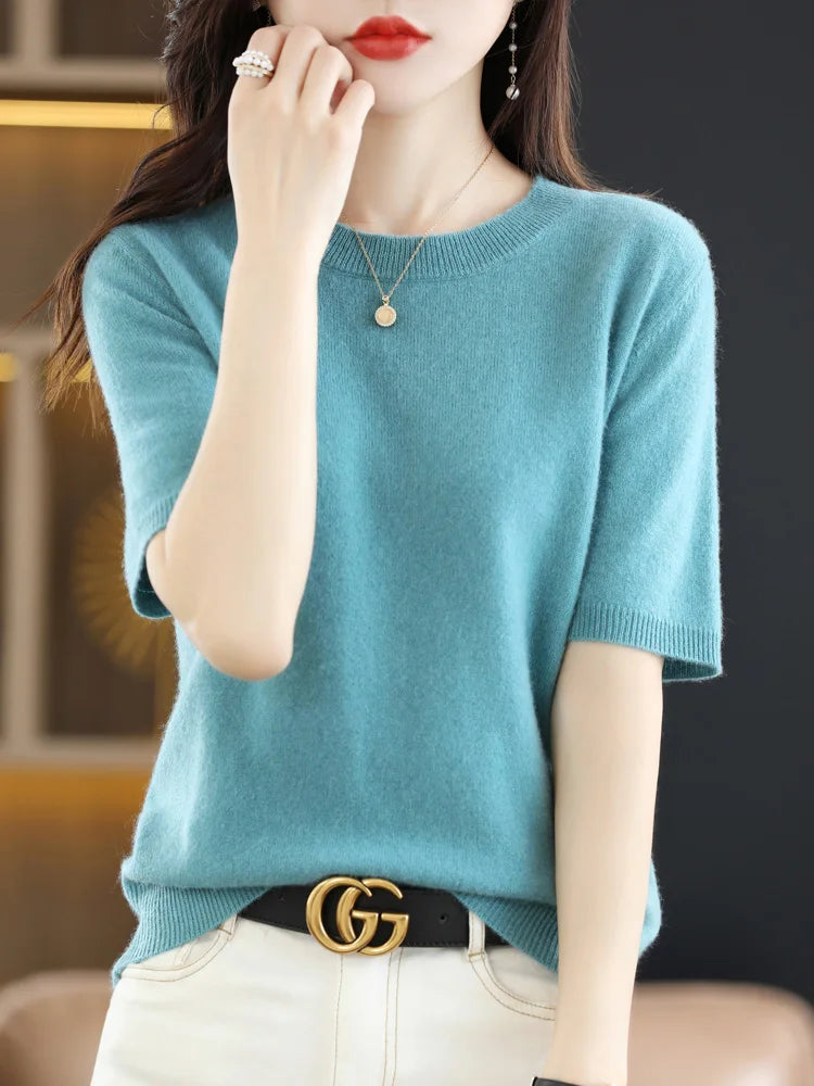 Dame Strikket O-Hals Genser – Elegant &amp; Komfortabel Stil