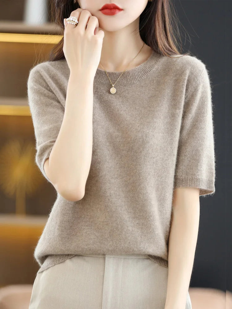 Dame Strikket O-Hals Genser – Elegant &amp; Komfortabel Stil