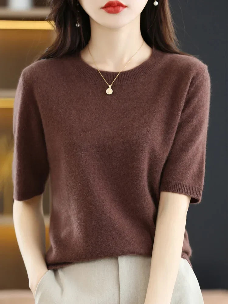 Dame Strikket O-Hals Genser – Elegant &amp; Komfortabel Stil