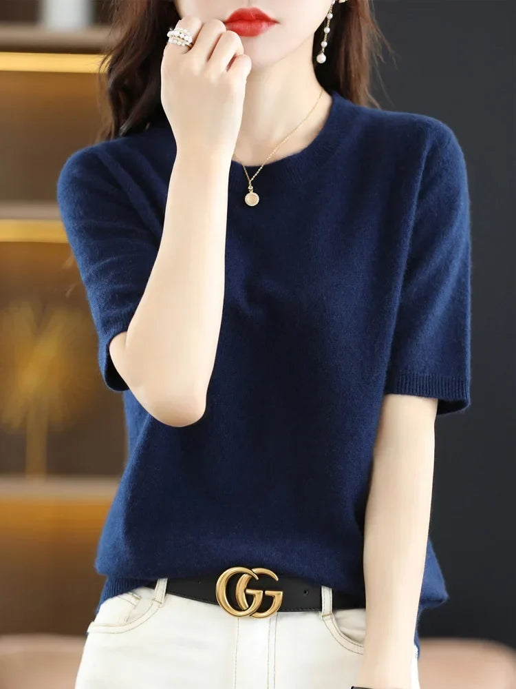 Dame Strikket O-Hals Genser – Elegant &amp; Komfortabel Stil