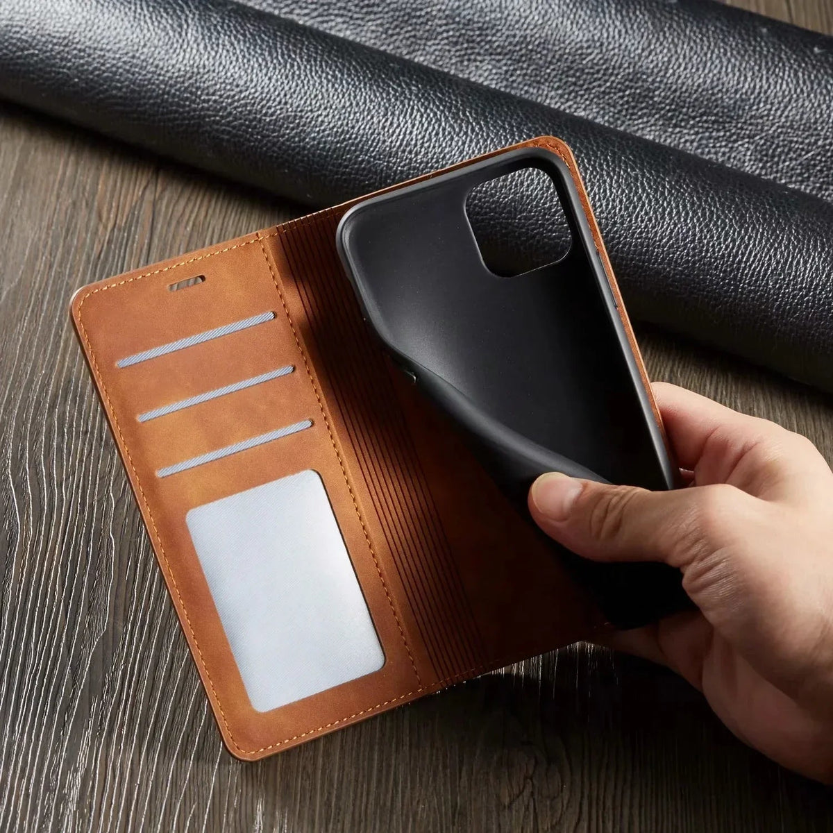Unisex Magnetisk iPhone Cover i Læder med Præcis Pasform