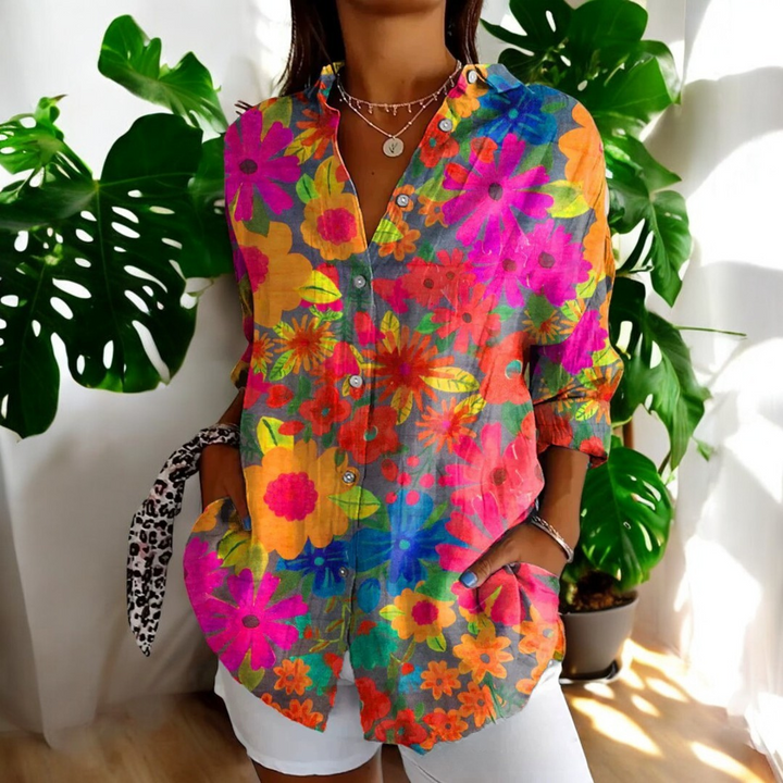 Dame Vintage Bluse i Fargerikt Design
