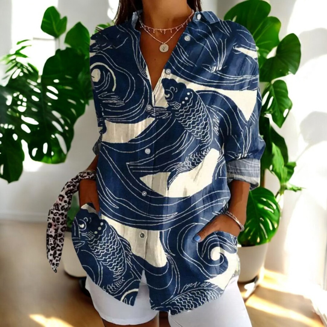 Dame Vintage Bluse i Fargerikt Design