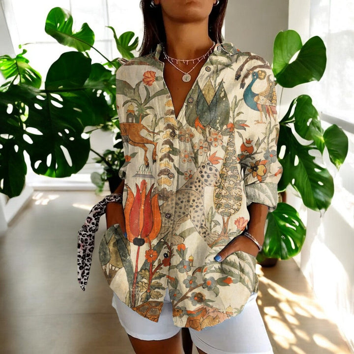 Dame Vintage Bluse i Fargerikt Design