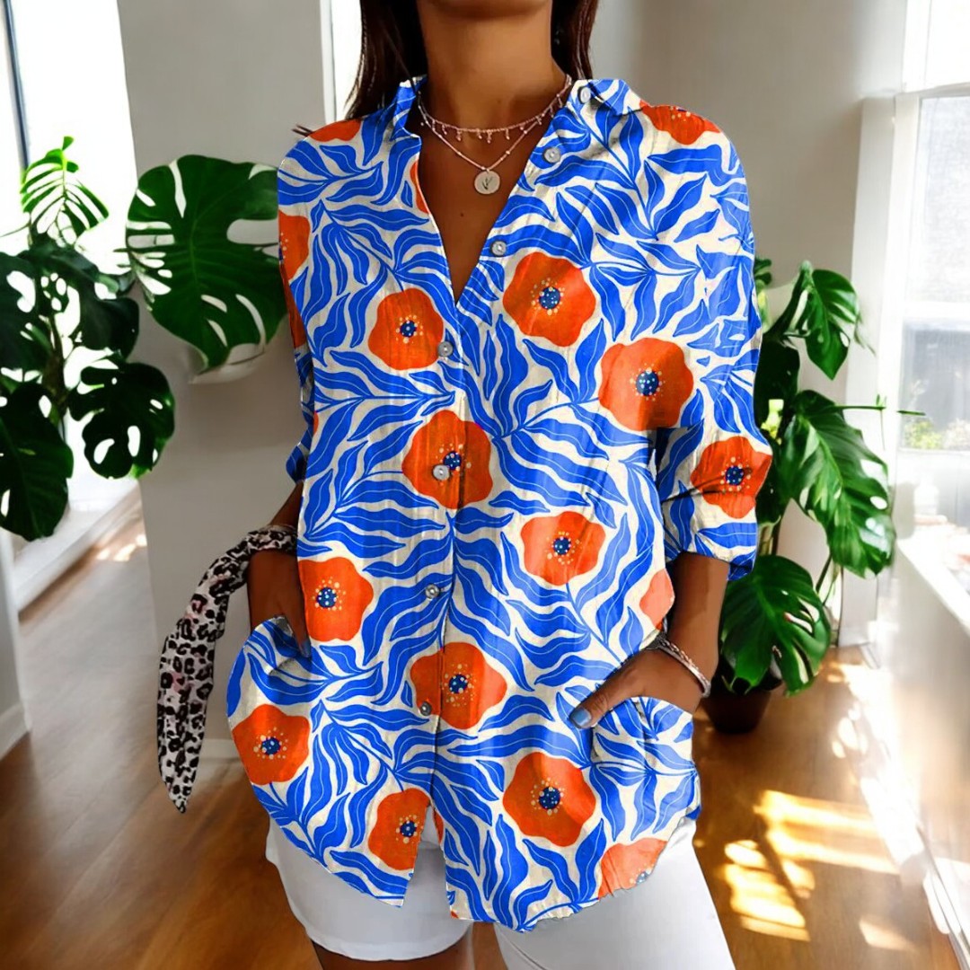 Dame Vintage Bluse i Fargerikt Design