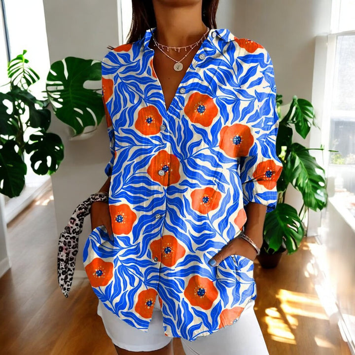 Dame Vintage Bluse i Fargerikt Design