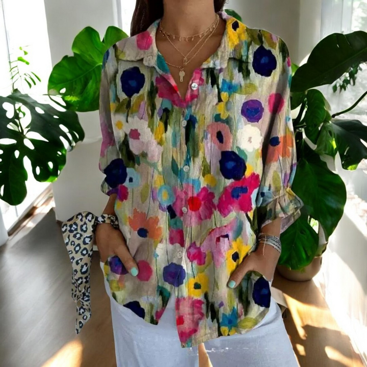 Dame Vintage Bluse i Fargerikt Design