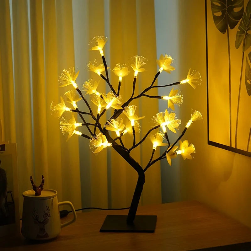 Bjørk Fiberoptisk Blomsterlampe - Elegant Design | USB &amp; Batteri