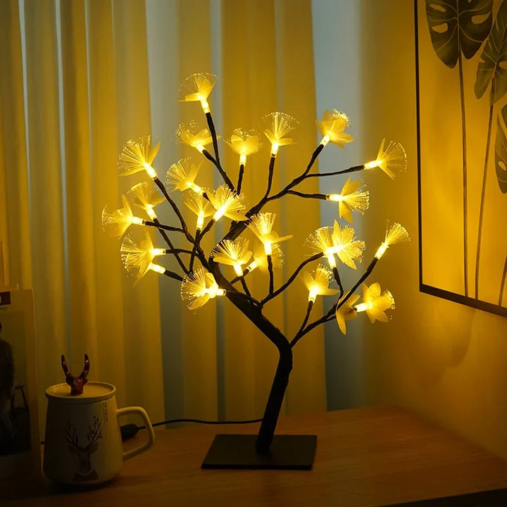 Bjørk Fiberoptisk Blomsterlampe - Elegant Design | USB &amp; Batteri