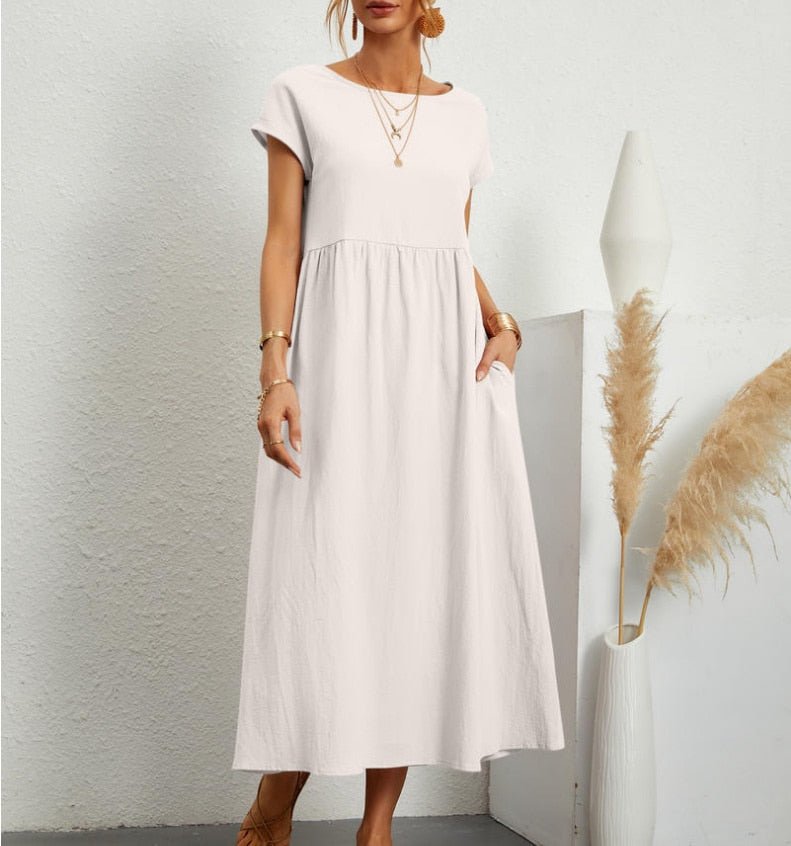 Dame Elegant Sommer Maxikjole i Bomuldsblanding
