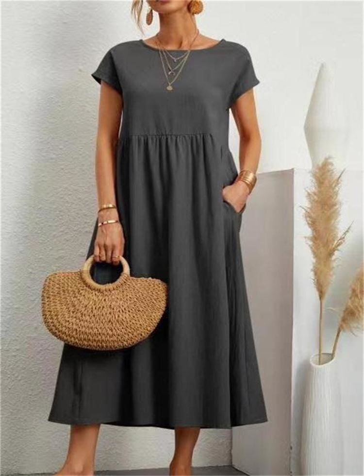 Dame Elegant Sommer Maxikjole i Bomuldsblanding
