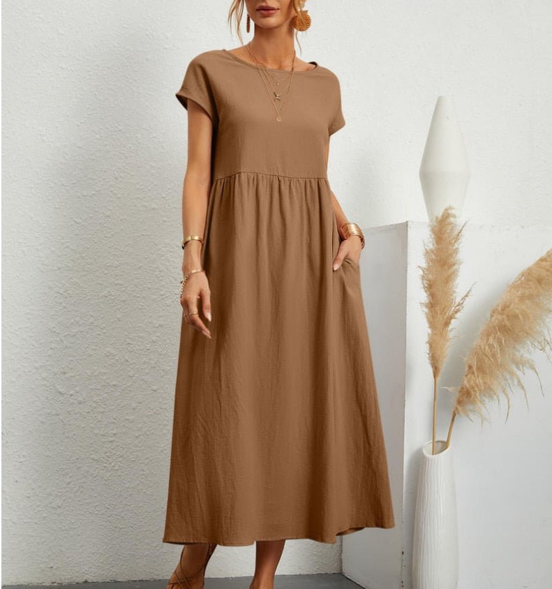 Dame Elegant Sommer Maxikjole i Bomuldsblanding