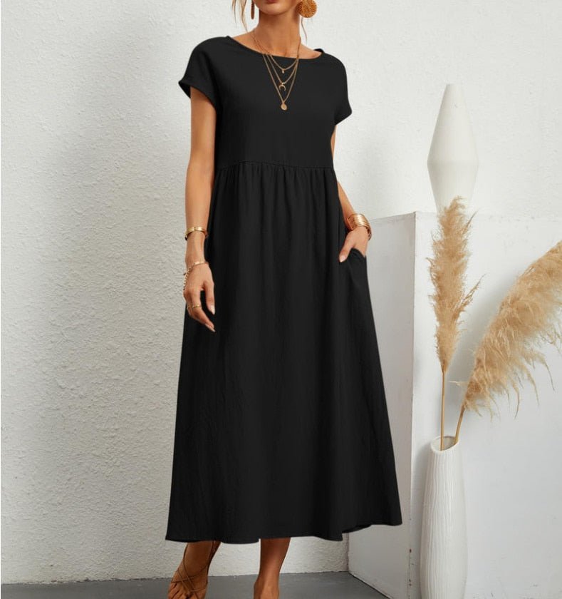 Dame Elegant Sommer Maxikjole i Bomuldsblanding