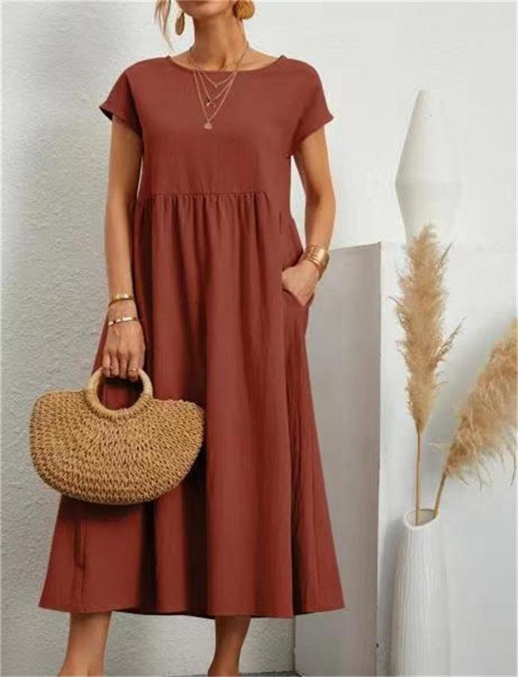 Dame Elegant Sommer Maxikjole i Bomuldsblanding