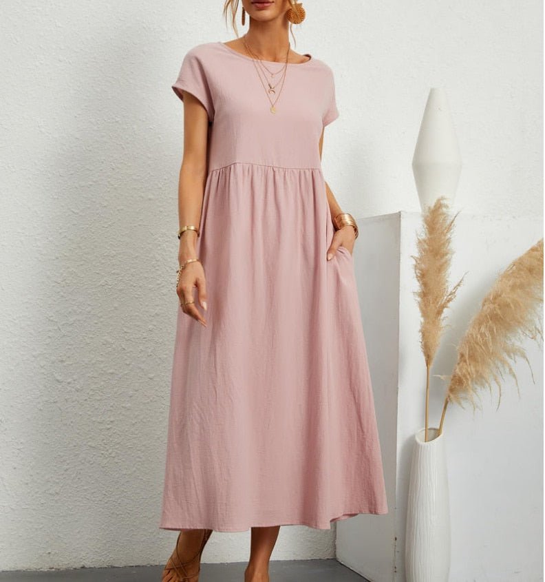 Dame Elegant Sommer Maxikjole i Bomuldsblanding