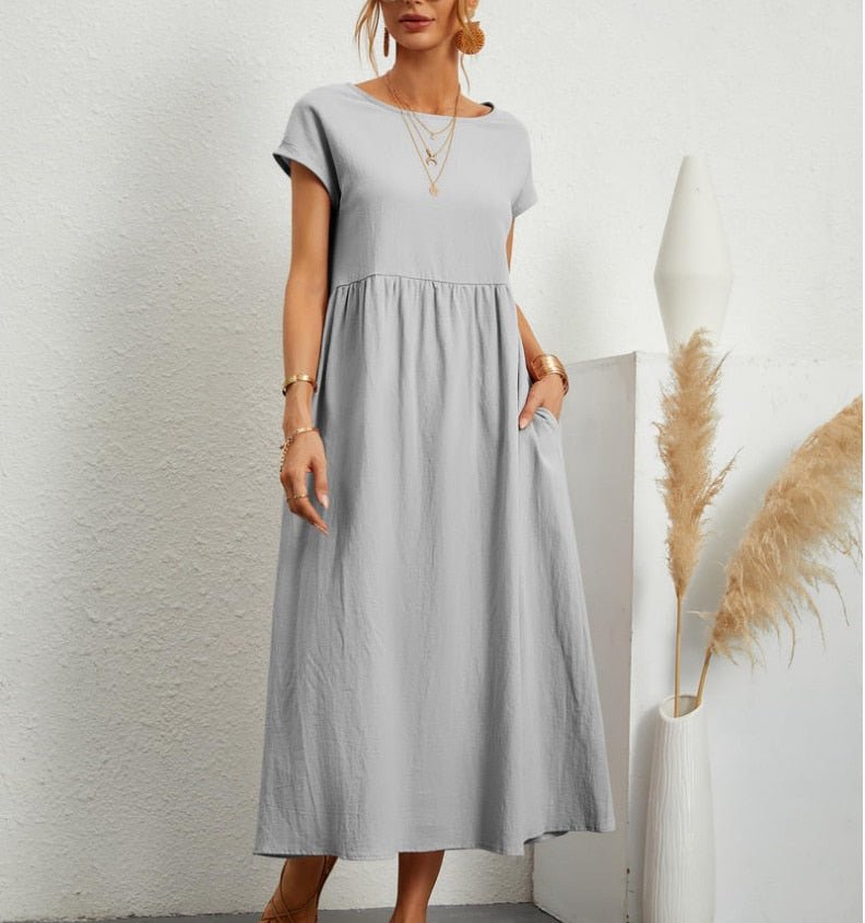 Dame Elegant Sommer Maxikjole i Bomuldsblanding
