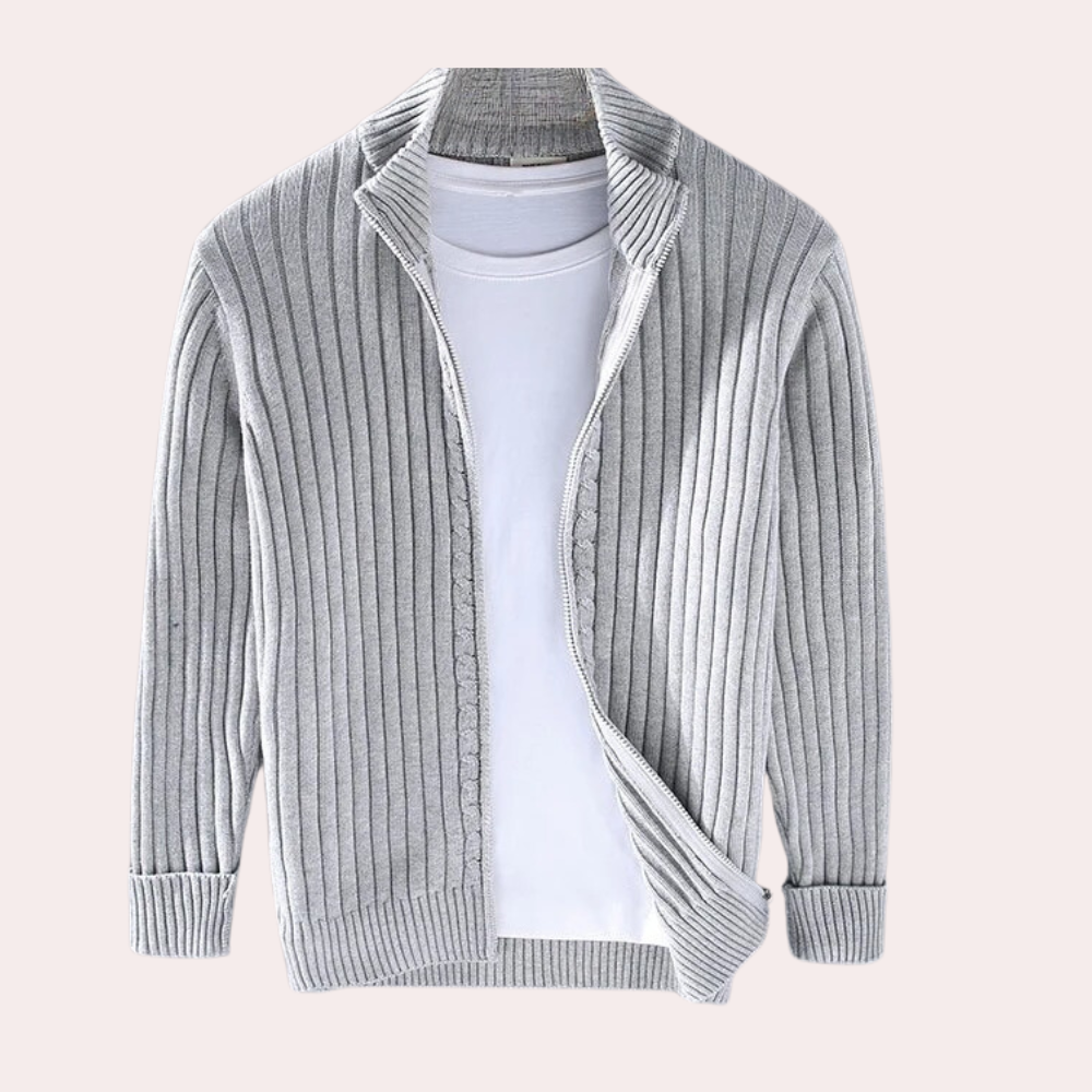 Herre Strikket Cardigan med Lynlås og Ribdetaljer til Smart Casual