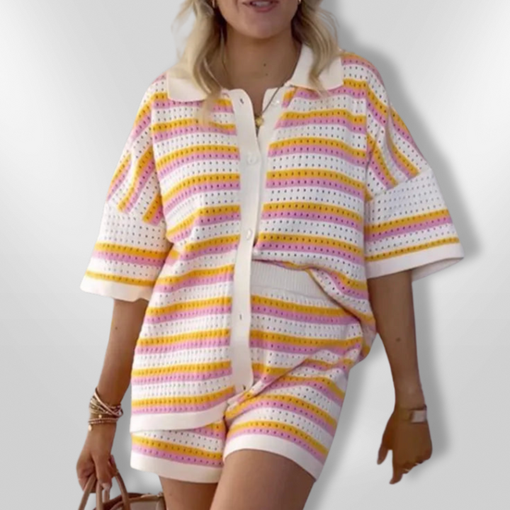 Kvinners Heklet Sett med Topp &amp; Shorts – Sommerlig og Komfortabelt