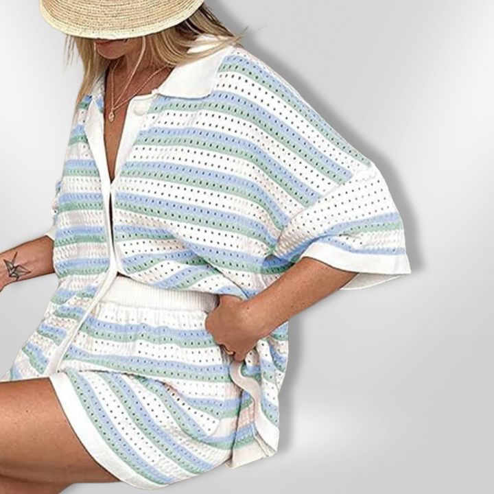 Kvinners Heklet Sett med Topp &amp; Shorts – Sommerlig og Komfortabelt