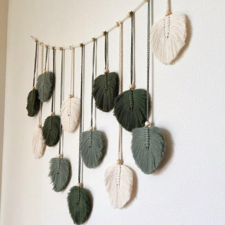 Håndlaget Macrame Bladgirlander for Veggdekor
