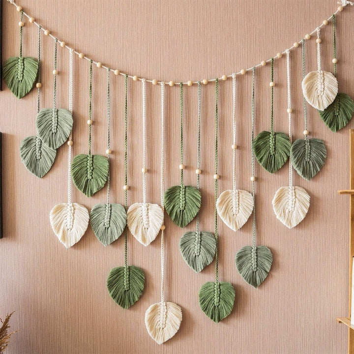 Håndlaget Macrame Bladgirlander for Veggdekor