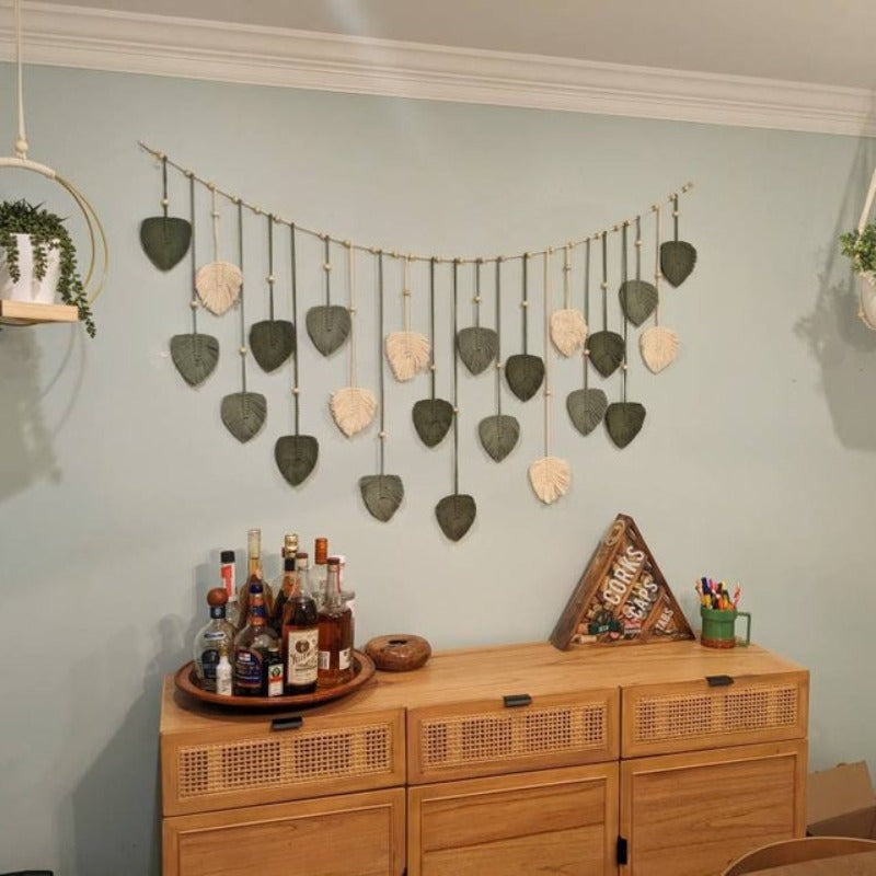 Håndlaget Macrame Bladgirlander for Veggdekor