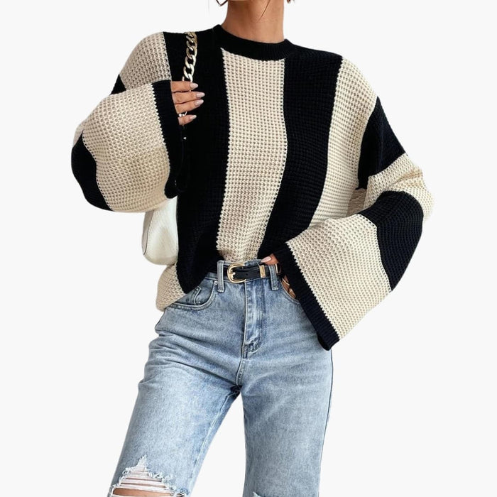 Strickpullover für Damen mit breiten Streifen und Rundhalsausschnitt