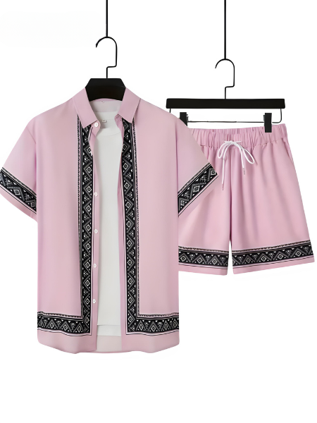 Herre Boho Sommer Sett med Kortermet Skjorte og Shorts