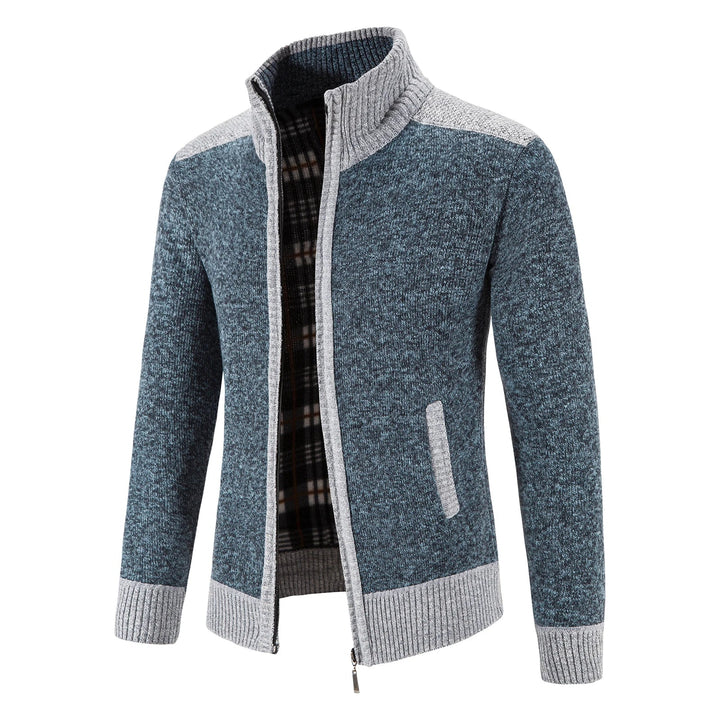 Herre Patchwork Strikk Cardigan for Varm Høst og Vinterstil