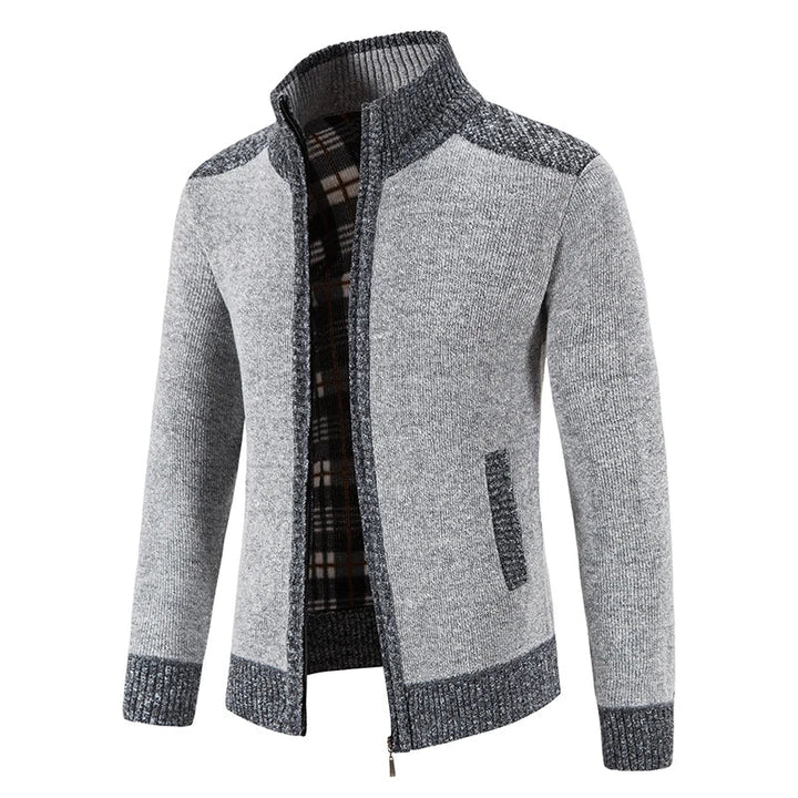 Herre Patchwork Strikk Cardigan for Varm Høst og Vinterstil