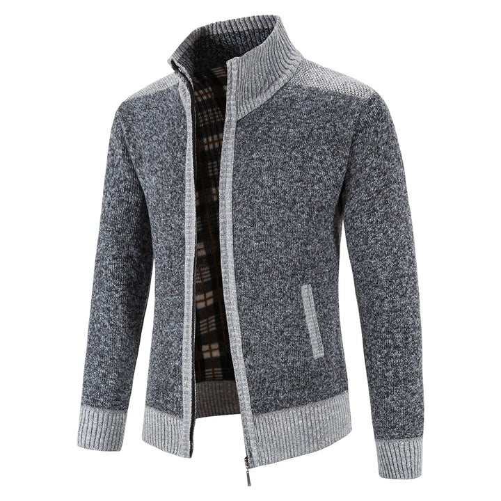 Herre Patchwork Strikk Cardigan for Varm Høst og Vinterstil