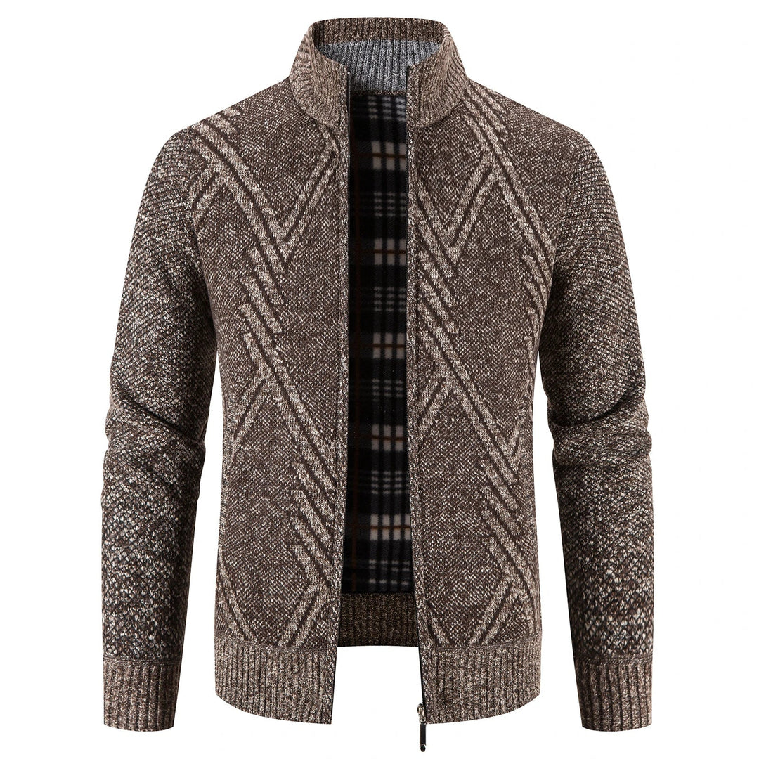 Herre Patchwork Strikk Cardigan for Varm Høst og Vinterstil