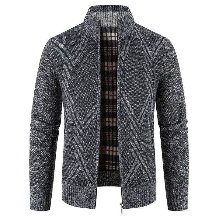 Herre Patchwork Strikk Cardigan for Varm Høst og Vinterstil