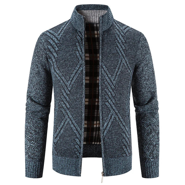 Herre Patchwork Strikk Cardigan for Varm Høst og Vinterstil