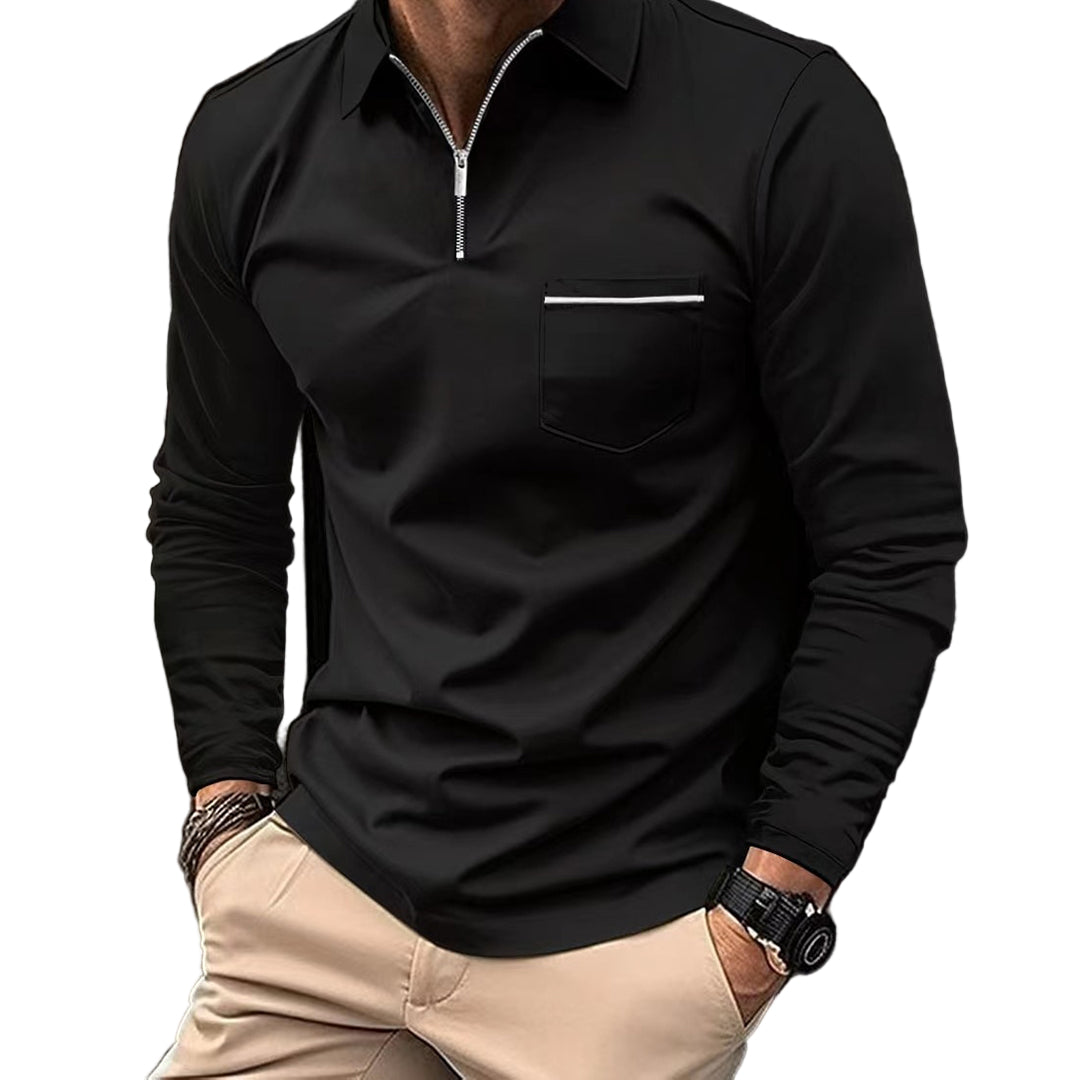 Herre Poloshirt med Glidelåskrage og Lange Ermer