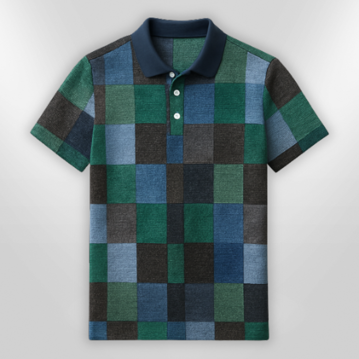 Herre Poloskjorte med Rutete Design for Elegant Komfort