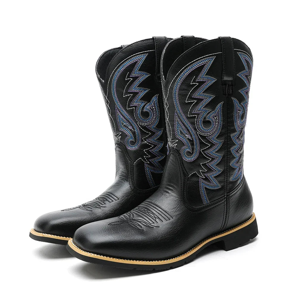Herre Retro Høye Cowboyboots med Broderte Detaljer