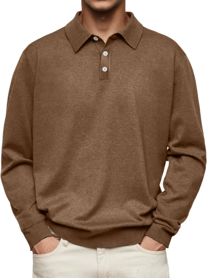 Sudadera tipo polo de manga larga para hombre con tapeta de botones