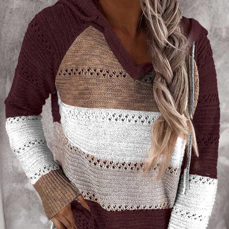 Hood Out Strikket Hettegenser - Street Stil | V-hals &amp; Fargeblokk