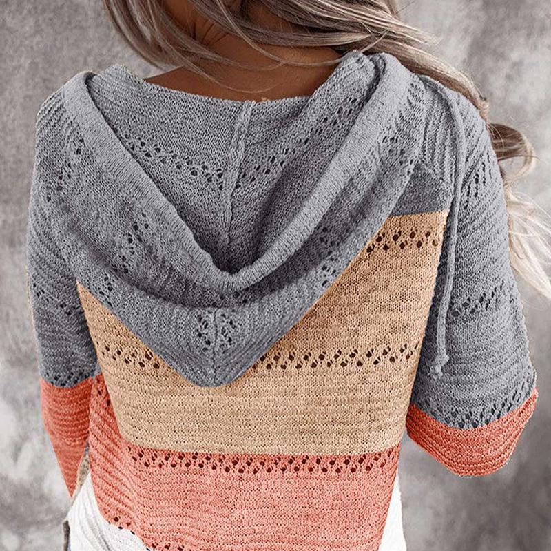 Hood Out Strikket Hettegenser - Street Stil | V-hals &amp; Fargeblokk